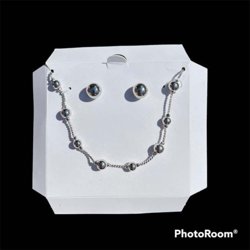 Charter‎ Club Silver Ball Earring 18” Matching Necklace New Without Box